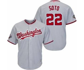 Men's Washington Nationals #22 Juan Soto Replica Grey Road Cool Base 2019 World Series Bound Baseball Jersey