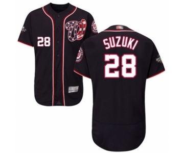 Men's Washington Nationals #28 Kurt Suzuki Navy Blue Alternate Flex Base Authentic Collection 2019 World Series Bound Baseball Jersey