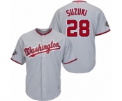 Men's Washington Nationals #28 Kurt Suzuki Replica Grey Road Cool Base 2019 World Series Bound Baseball Jersey