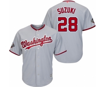 Men's Washington Nationals #28 Kurt Suzuki Replica Grey Road Cool Base 2019 World Series Bound Baseball Jersey