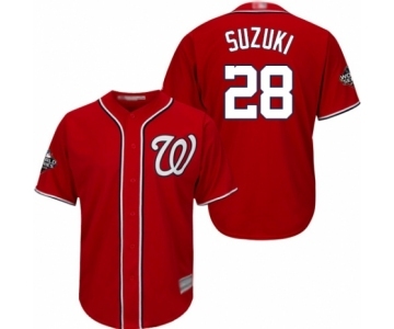 Men's Washington Nationals #28 Kurt Suzuki Replica Red Alternate 1 Cool Base 2019 World Series Bound Baseball Jersey