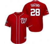 Men's Washington Nationals #28 Kurt Suzuki Replica Red Alternate 1 Cool Base 2019 World Series Champions Baseball Jersey