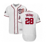 Men's Washington Nationals #28 Kurt Suzuki White Home Flex Base Authentic Collection 2019 World Series Bound Baseball Jersey