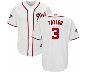 Men's Washington Nationals #3 Michael Taylor Replica White Home Cool Base 2019 World Series Bound Baseball Jersey