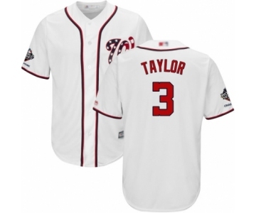 Men's Washington Nationals #3 Michael Taylor Replica White Home Cool Base 2019 World Series Champions Baseball Jersey