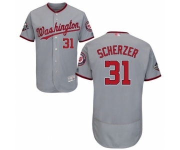 Men's Washington Nationals #31 Max Scherzer Grey Road Flex Base Authentic Collection 2019 World Series Bound Baseball Jersey