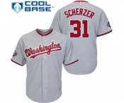 Men's Washington Nationals #31 Max Scherzer Replica Grey Road Cool Base 2019 World Series Bound Baseball Jersey