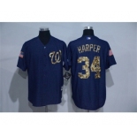 Men's Washington Nationals #34 Bryce Harper Blue Camo New Cool Base Jerseys