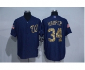 Men's Washington Nationals #34 Bryce Harper Blue Camo New Cool Base Jerseys