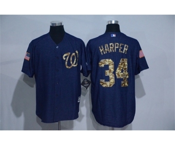 Men's Washington Nationals #34 Bryce Harper Blue Camo New Cool Base Jerseys