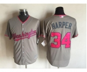 Men's Washington Nationals #34 Bryce Harper Majestic Gray Fashion 2016 Mother's Day Cool Base Jersey