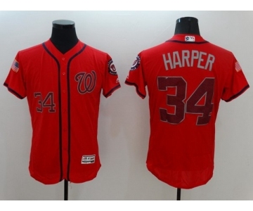 Men's Washington Nationals #34 Bryce Harper Majestic Scarlet Fashion Stars & Stripes Flex Base Player Jersey