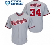 Men's Washington Nationals #34 Bryce Harper Replica Grey Road Cool Base 2019 World Series Bound Baseball Jersey