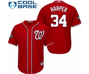 Men's Washington Nationals #34 Bryce Harper Replica Red Alternate 1 Cool Base 2019 World Series Bound Baseball Jersey