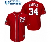 Men's Washington Nationals #34 Bryce Harper Replica Red Alternate 1 Cool Base 2019 World Series Champions Baseball Jersey