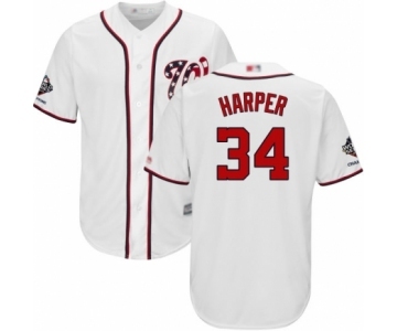 Men's Washington Nationals #34 Bryce Harper Replica White Home Cool Base 2019 World Series Champions Baseball Jersey