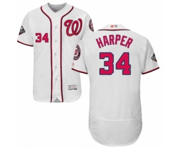 Men's Washington Nationals #34 Bryce Harper White Home Flex Base Authentic Collection 2019 World Series Bound Baseball Jersey