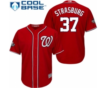 Men's Washington Nationals #37 Stephen Strasburg Replica Red Alternate 1 Cool Base 2019 World Series Bound Baseball Jersey