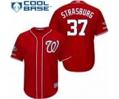 Men's Washington Nationals #37 Stephen Strasburg Replica Red Alternate 1 Cool Base 2019 World Series Champions Baseball Jersey