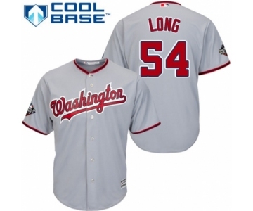 Men's Washington Nationals #54 Kevin Long Replica Grey Road Cool Base 2019 World Series Bound Baseball Jersey