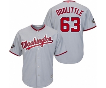 Men's Washington Nationals #63 Sean Doolittle Replica Grey Road Cool Base 2019 World Series Bound Baseball Jersey