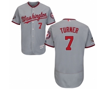 Men's Washington Nationals #7 Trea Turner Grey Road Flex Base Authentic Collection 2019 World Series Champions Baseball Jersey