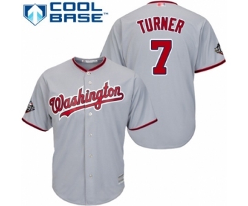 Men's Washington Nationals #7 Trea Turner Replica Grey Road Cool Base 2019 World Series Bound Baseball Jersey