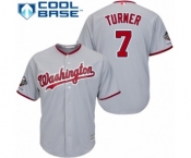 Men's Washington Nationals #7 Trea Turner Replica Grey Road Cool Base 2019 World Series Champions Baseball Jersey