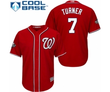 Men's Washington Nationals #7 Trea Turner Replica Red Alternate 1 Cool Base 2019 World Series Bound Baseball Jersey