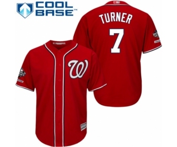 Men's Washington Nationals #7 Trea Turner Replica Red Alternate 1 Cool Base 2019 World Series Champions Baseball Jersey