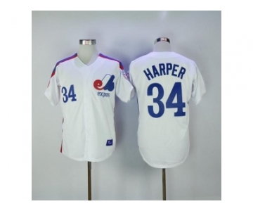 Mitchell And Ness Montreal Expos #34 Bryce Harper White Throwback Stitched MLB Jersey