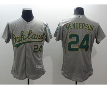 Men Oakland Athletics #24 Rickey Henderson Majestic Gray Flexbase Authentic Collection Player Jersey