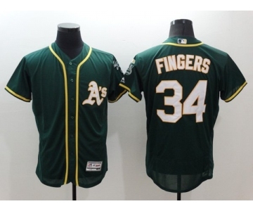 Men Oakland Athletics #34 Rollie Fingers Majestic Green Flexbase Authentic Collection Team Jersey