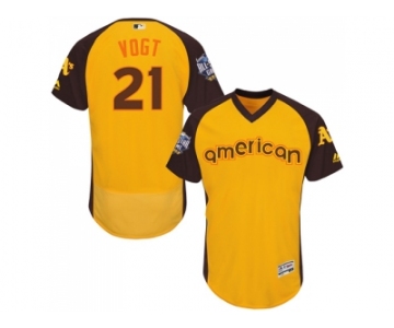 Men's Majestic Oakland Athletics #21 Stephen Vogt Yellow 2016 All-Star American League BP Authentic Collection Flex Base MLB Jersey