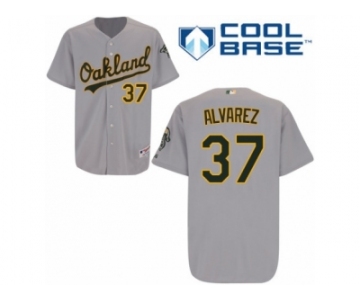 Men's Majestic Oakland Athletics #37 Henderson Alvarez Authentic Grey Road Cool Base MLB Jersey