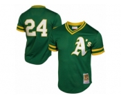 Men's Mitchell and Ness Oakland Athletics #24 Rickey Henderson Authentic Green 1991 Throwback MLB Jersey