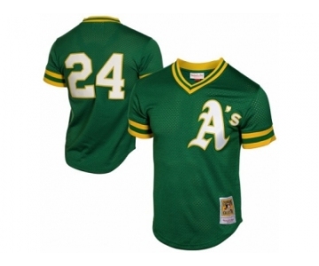 Men's Mitchell and Ness Oakland Athletics #24 Rickey Henderson Authentic Green 1991 Throwback MLB Jersey