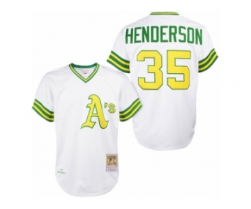 Men's Mitchell and Ness Oakland Athletics #35 Rickey Henderson Replica White 1979 Throwback MLB Jersey