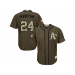 Oakland Athletics #24 Rickey Henderson Green Salute to Service Stitched Baseball Jersey