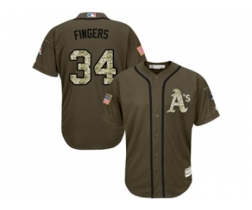 Oakland Athletics #34 Rollie Fingers Green Salute to Service Stitched Baseball Jersey