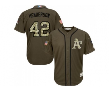 Oakland Athletics #42 Dave Henderson Green Salute to Service Stitched MLB Jersey