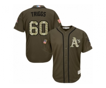 Oakland Athletics #60 Andrew Triggs Replica Green Salute to Service MLB Jersey