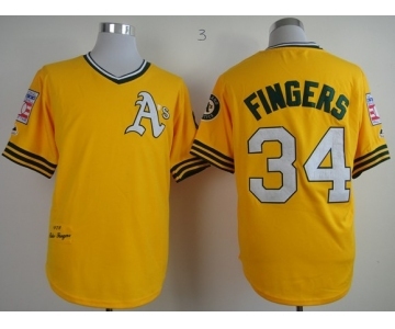 mlb jerseys oakland athletics #34 fingers yellow m&n