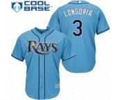 Men's Majestic Tampa Bay Rays #3 Evan Longoria Authentic Light Blue Alternate Cool Base MLB Jersey