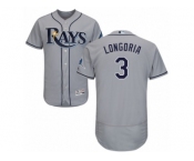 Men's Majestic Tampa Bay Rays #3 Evan Longoria Grey Flexbase Authentic Collection MLB Jersey