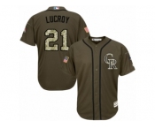 Colorado Rockies #21 Jonathan Lucroy Replica Green Salute to Service MLB Jersey