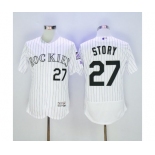 Men Colorado Rockies #27 Story Majestic White Authentic Collection Flexbase Jersey