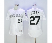 Men Colorado Rockies #27 Story Majestic White Authentic Collection Flexbase Jersey