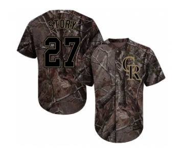 Men Colorado Rockies #27 Trevor Story Camo Realtree Collection Cool Base Stitched MLB Jersey