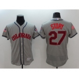 Men Colorado Rockies #27 Trevor Story Gray Stars & Stripes 2016 Independence Day Flex Base Jersey